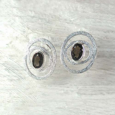 Rauchquarz Ohrstecker Oval